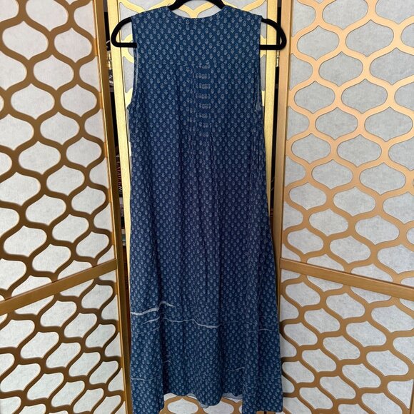 Faherty Size Small Blue Floral Print Linen Blend Sleeveless Pintucked Midi Dress - Picture 5 of 15